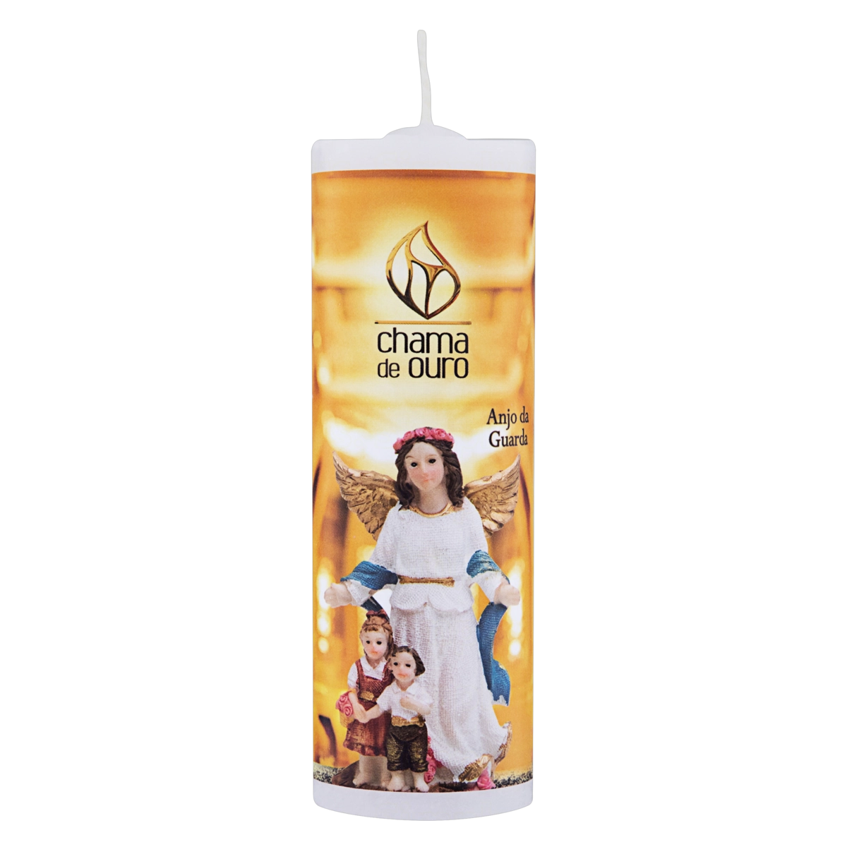 Vela Votiva Branca Anjo Da Guarda Chama De Ouro 250g