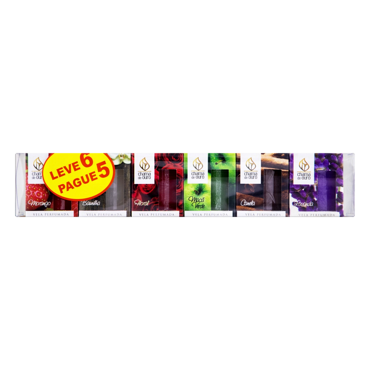 Kit Vela Perfumada Chama De Ouro 60g Cada Leve 6 Pague 5 Unidades