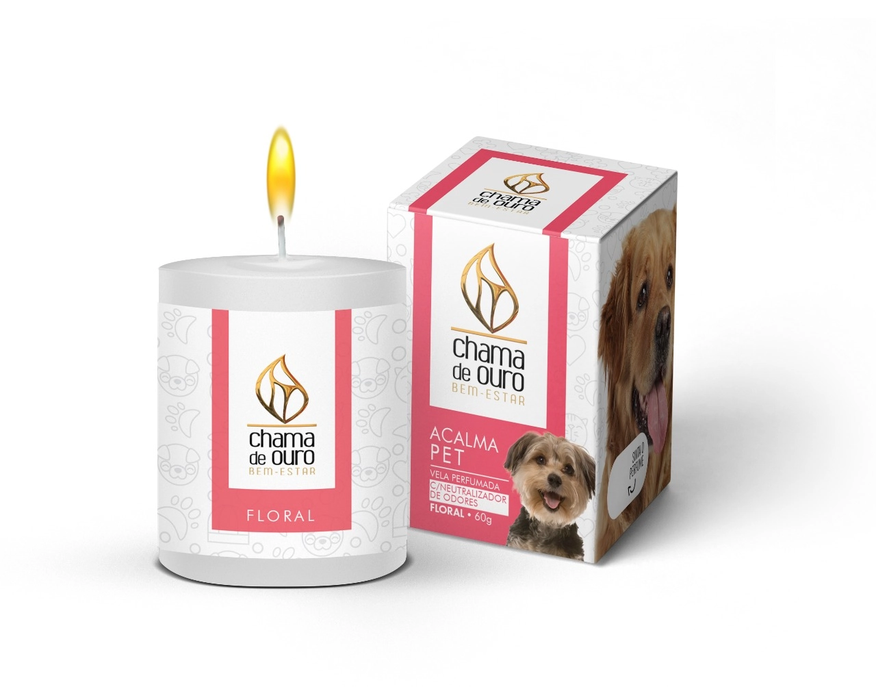 Vela Acalma Pet Floral Neutralizador Odor 60g 60flpet Chama De Ouro