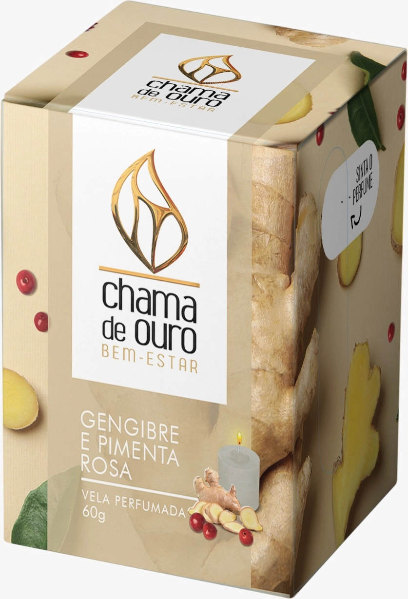 Vela Perfumada Gengibre Pimenta Rosa 60g 60ge Chama De Ouro