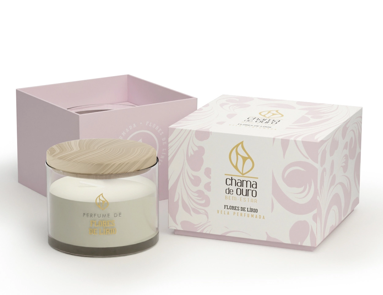Vela Perfumada Copo Madeira Flores Lirio 70g 70flli Chama De Ouro