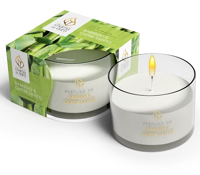 Vela Perfumada Copo Oco Tampa Bamboo Capim Santo 70g 70baca Chama De Ouro