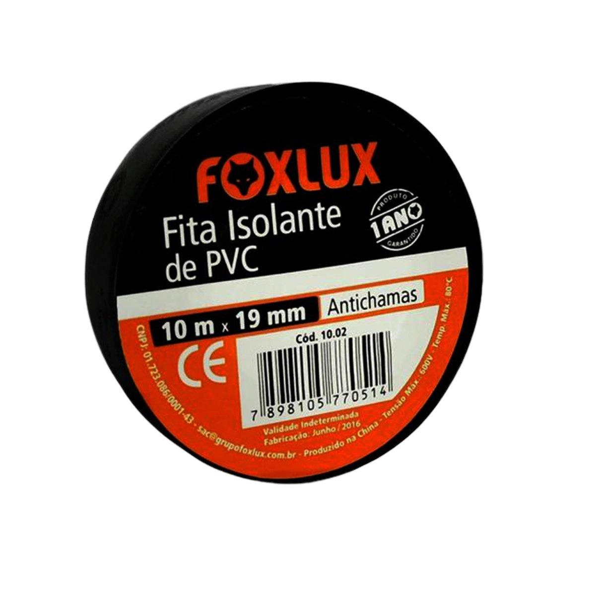 Fita Isolante Antichamas Preta 19mm X 10m - Foxlux, Tamanho: 10m