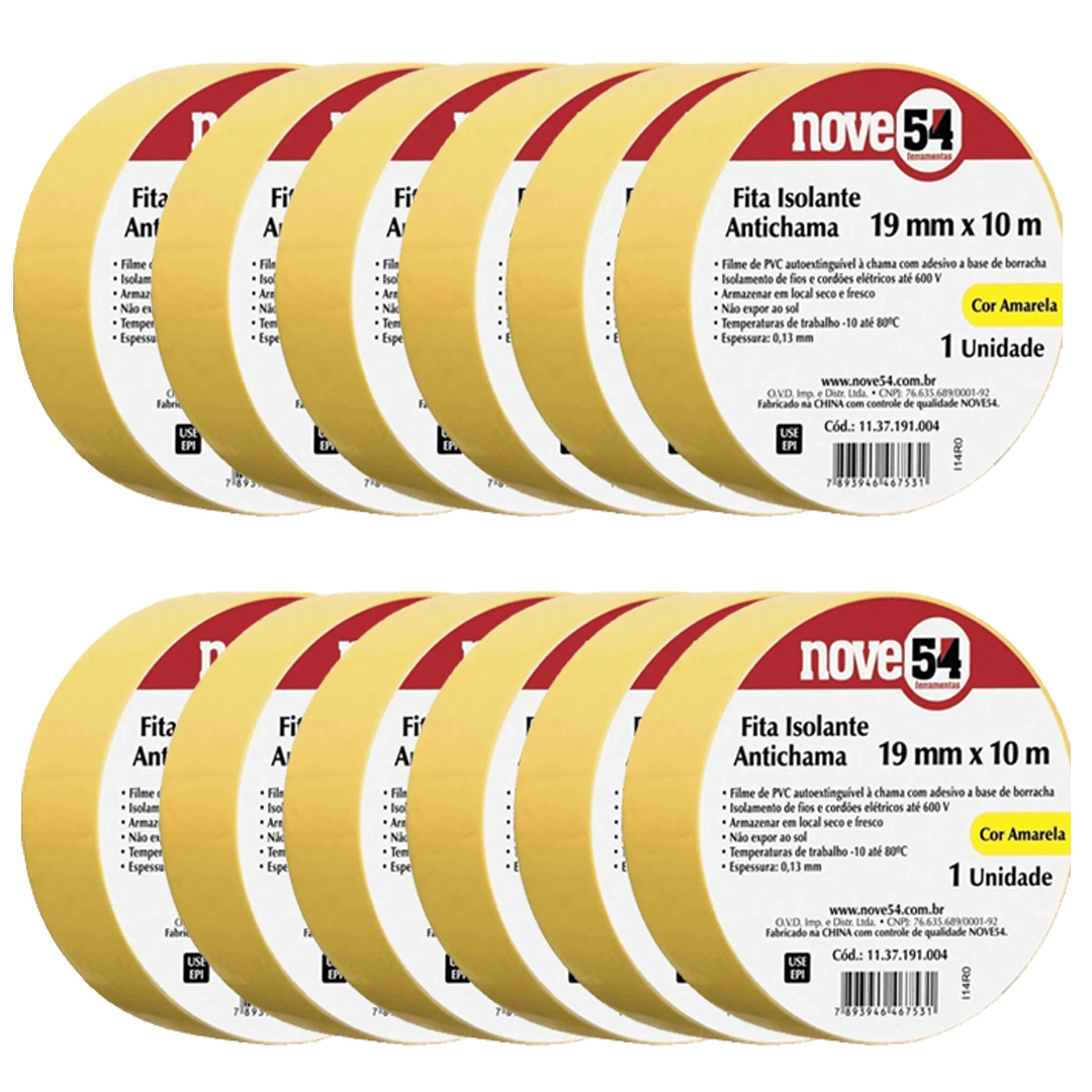 Kit 10 Fita Isolante 19mmx10m Amarela 954
