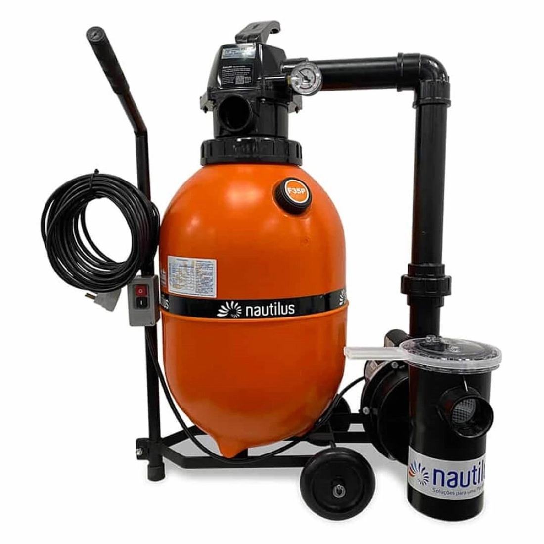 Filtro Piscina F350pc E Motobomba 1/3cv Com Carrinho - Nautilus