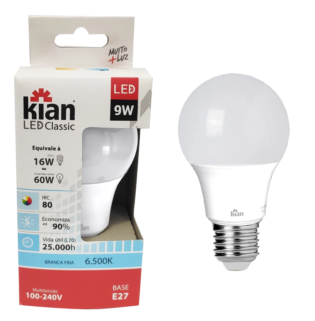 Lâmpada De Led Multilit Branca E27 9w - 6500k Bulbo