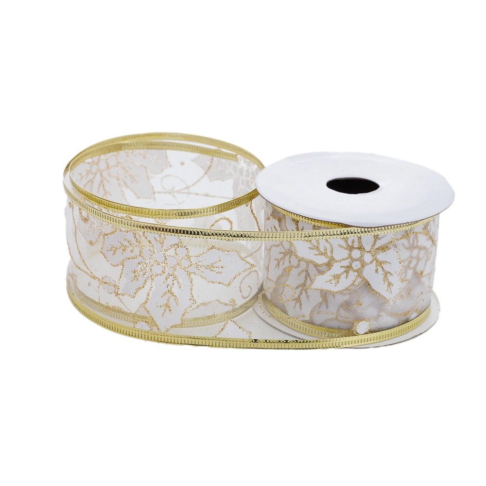 Fita Aramada Flor Glitter Branco Dourado 5cmx2.7m 30704w Bela Flor