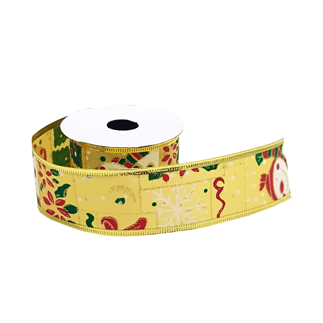 Fita Aramada Decorada Natalina Amarelo 3.8cmx2.7m 30579w Bela Flor