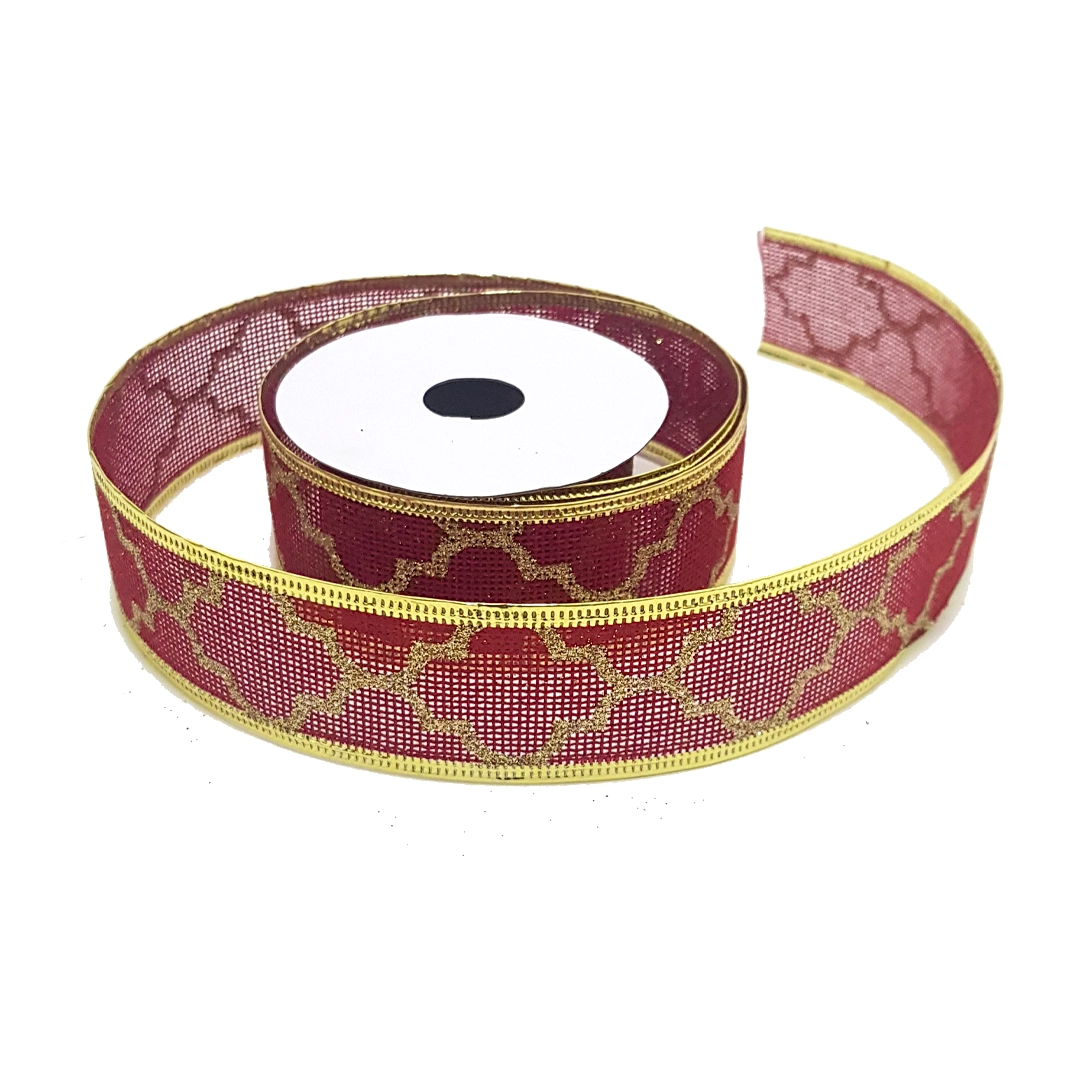 Fita Aramada Decorada Vermelho Dourado 3.8cmx2.7m 30657w Bela Flor