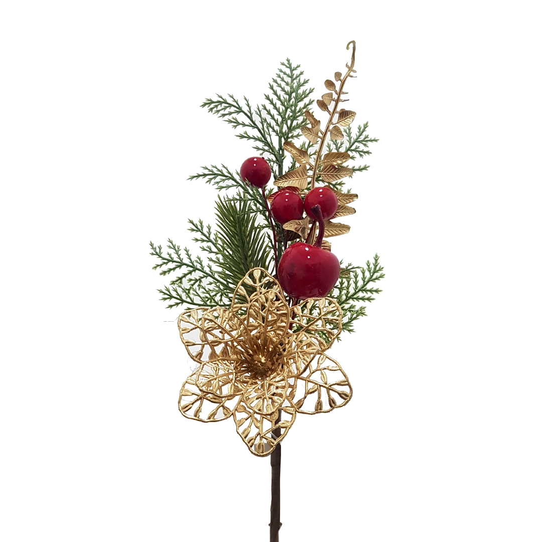 Haste Natalina Decorativa Azevinho 30cm 34577 Bela Flor