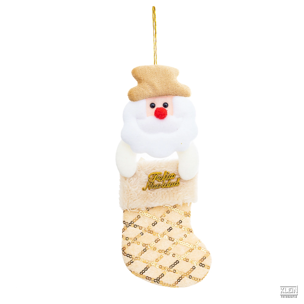 Enfeite Penduricalho Meia Papai Noel Dourado 20cm 31632 Bela Flor