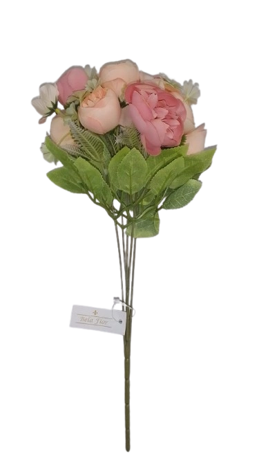 Buque Peonia Rosa 30cm X10 Flores Bela Flor