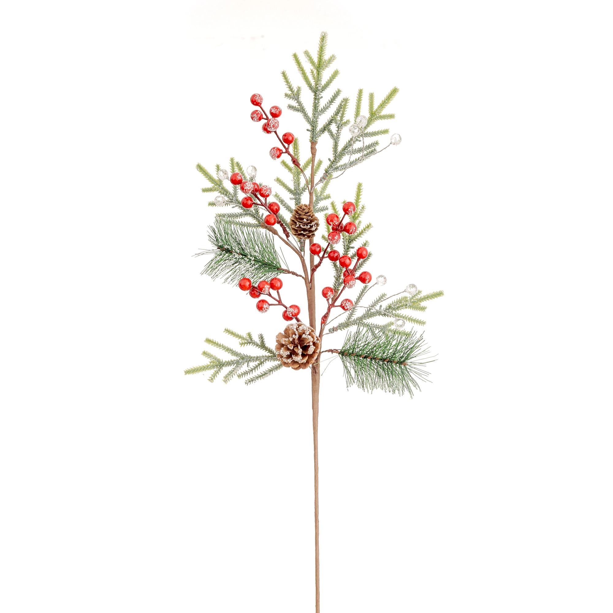 Haste Pinheiro Nevado Azevinho E Pinhas 60cm 90071 Bela Flor