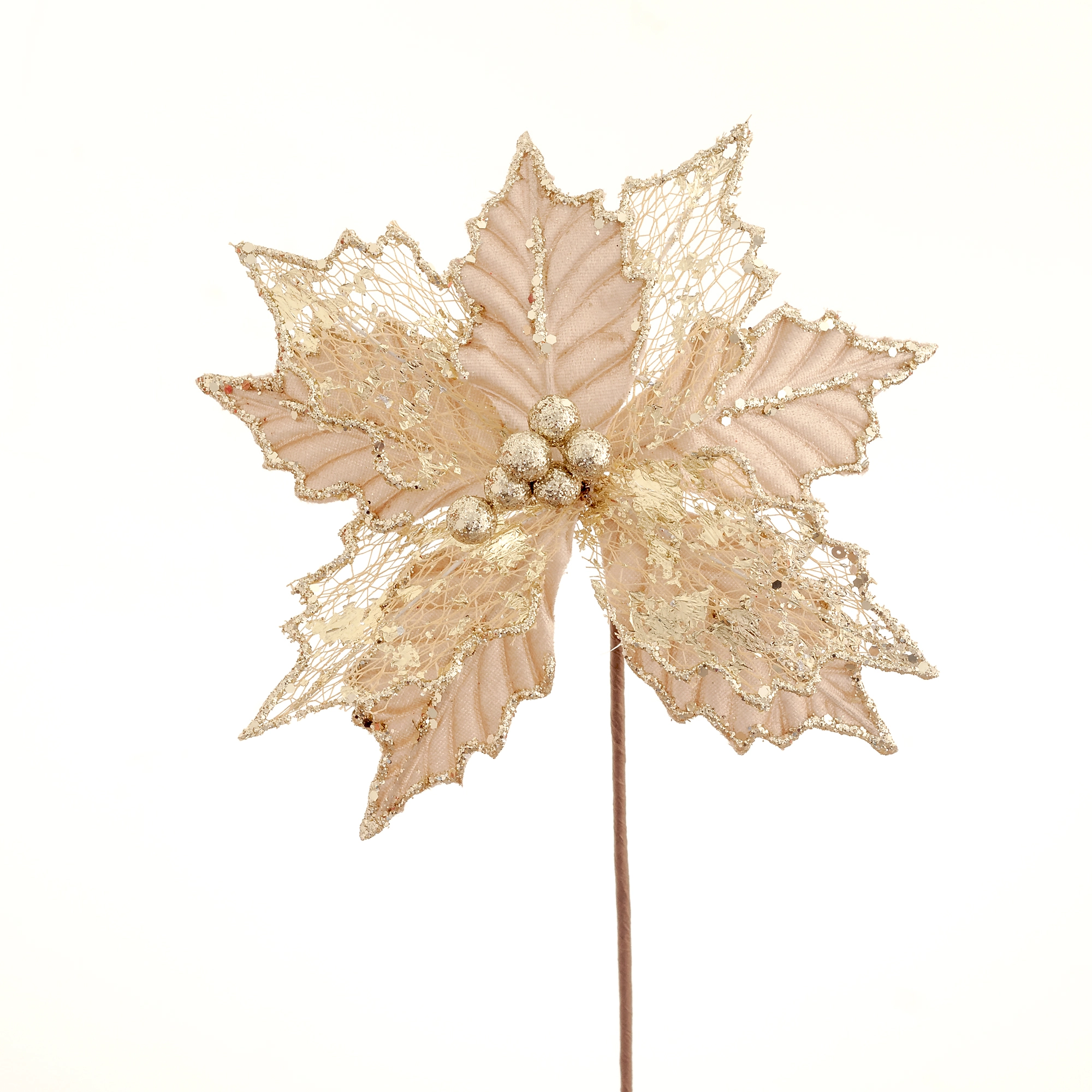 Flor Natal Renda Glitter Champagner 40cm 90149ch Bela Flor