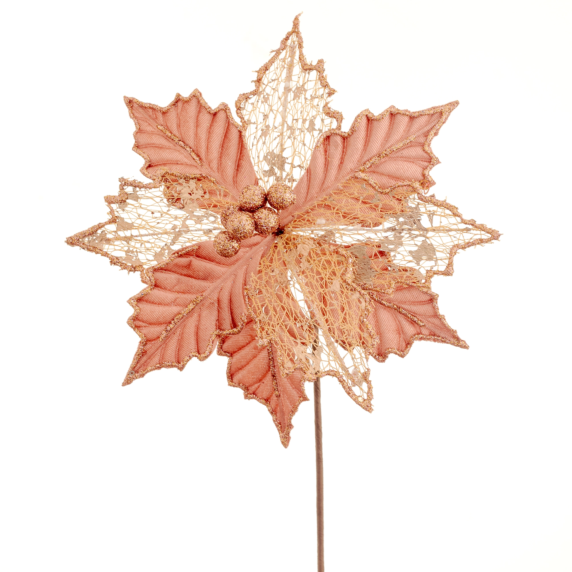 Flor Natal Renda Glitter Rose Gold 40cm 90149rg Bela Flor