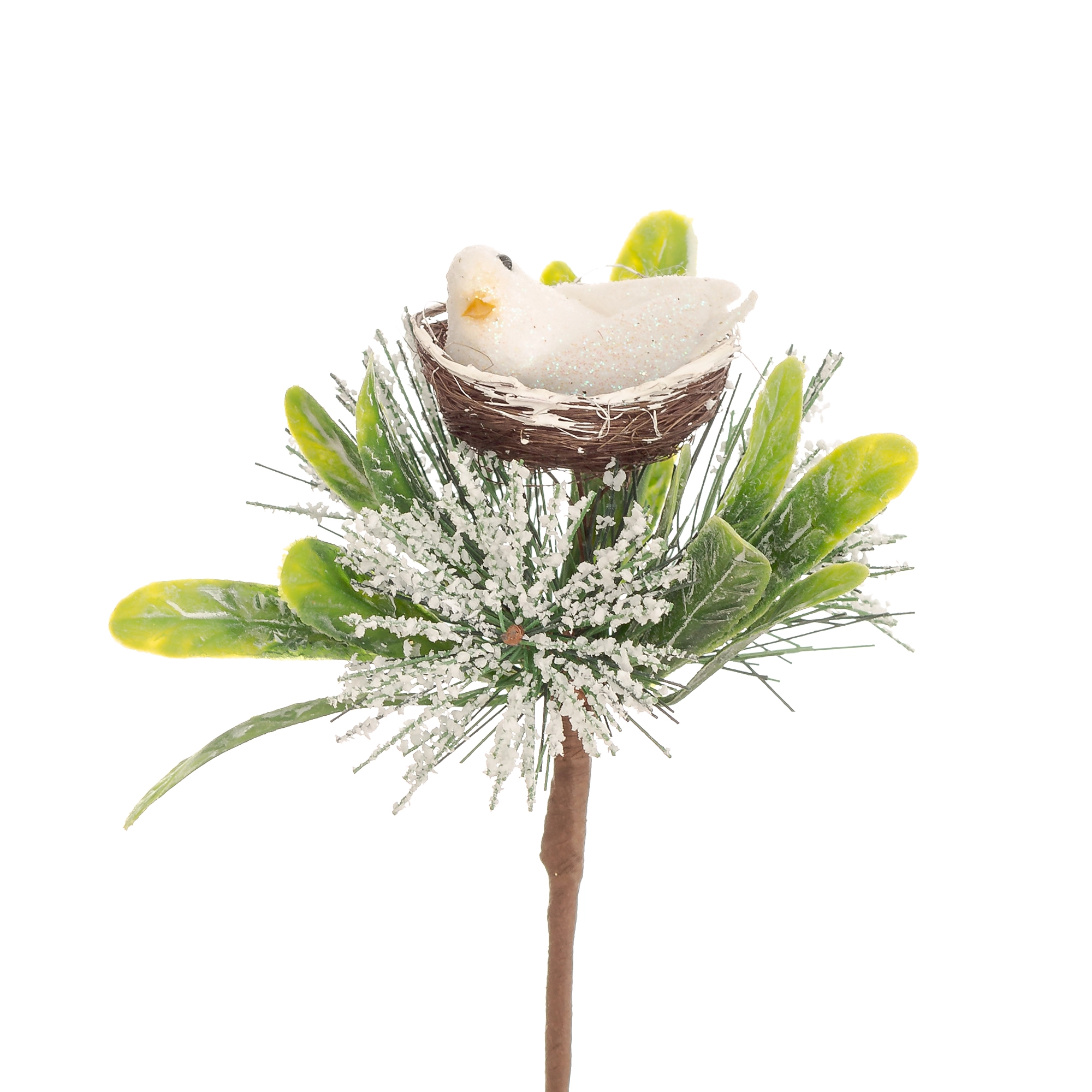 Pick Ninho Passaro Folhagem Nevada 15cm 90206 Bela Flor