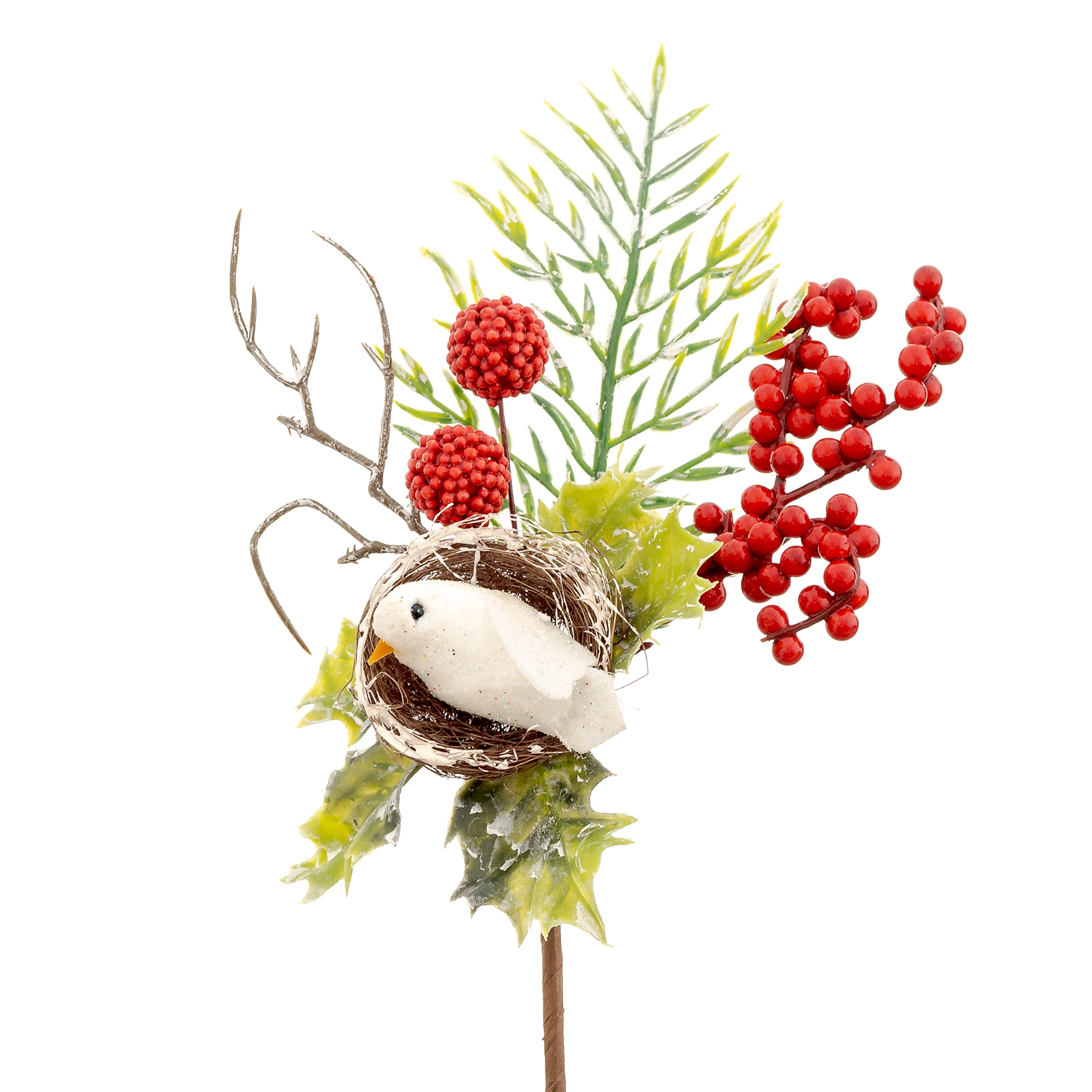 Pick Ninho Passaro Fruta Folhagem Nevada 15cm 90209 Bela Flor