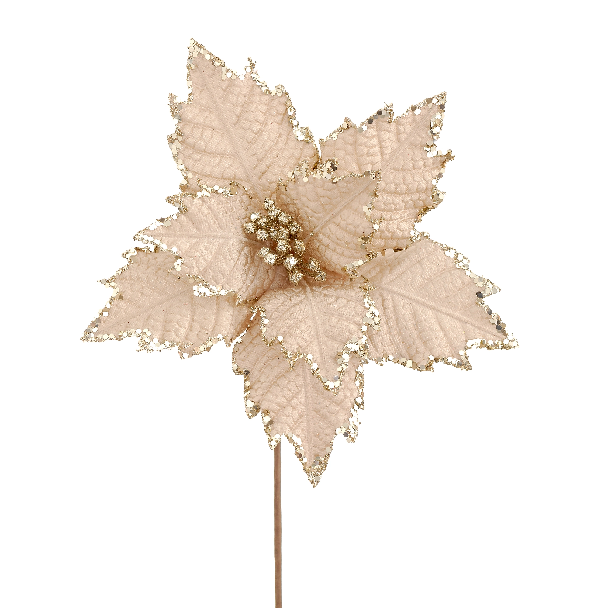 Flor Natal Escamada Pontas Brilhantes Champagner 40cm 90258ch Bela Flo