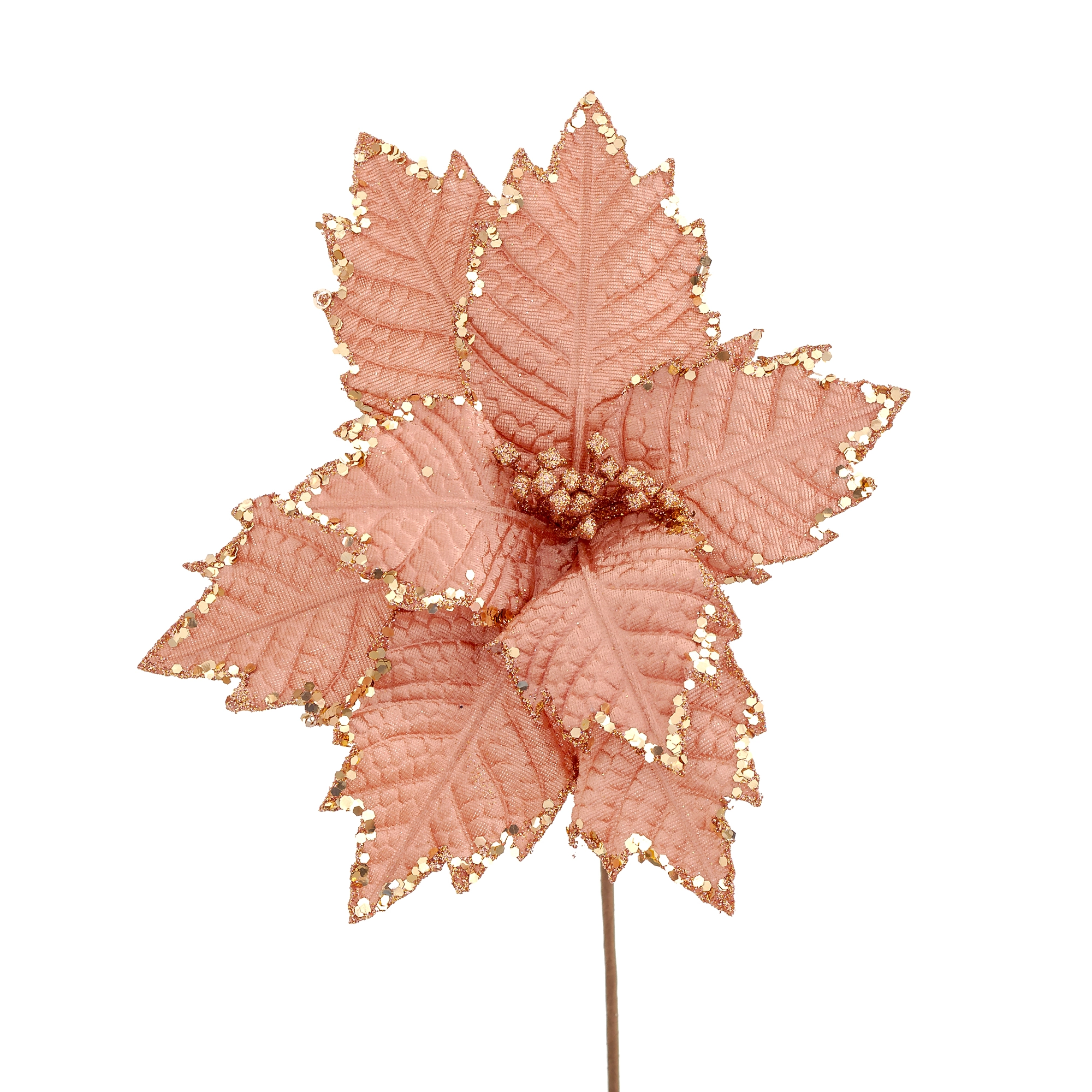 Flor Natal Escamada Pontas Brilhantes Rose Gold 40cm 90258rg Bela Flor