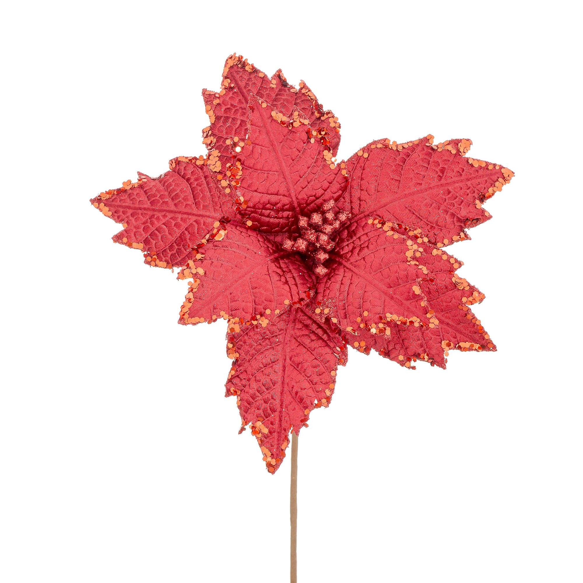 Flor Natal Escamada Pontas Brilhantes Vermelho 40cm 90258vm Bela Flor