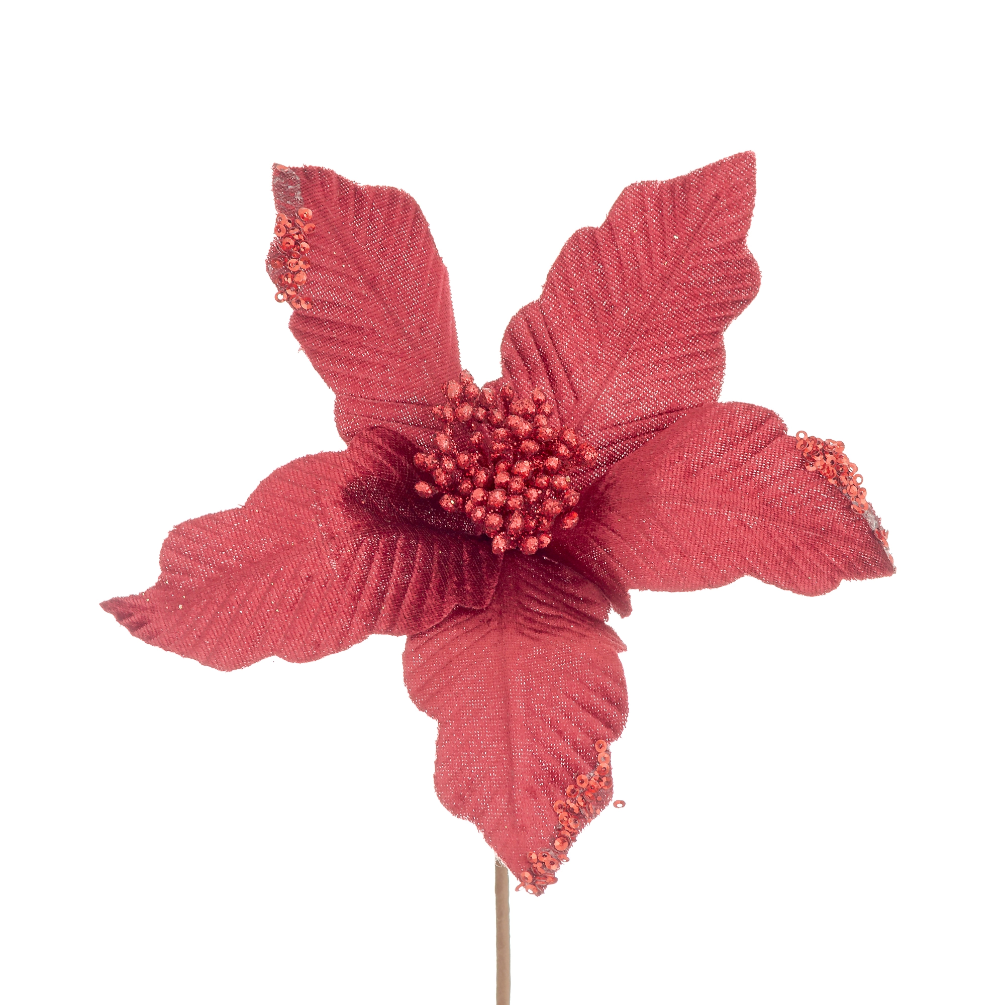 Flor Natal Pontas Brilhante Vermelho 25cm 90286vm Bela Flor