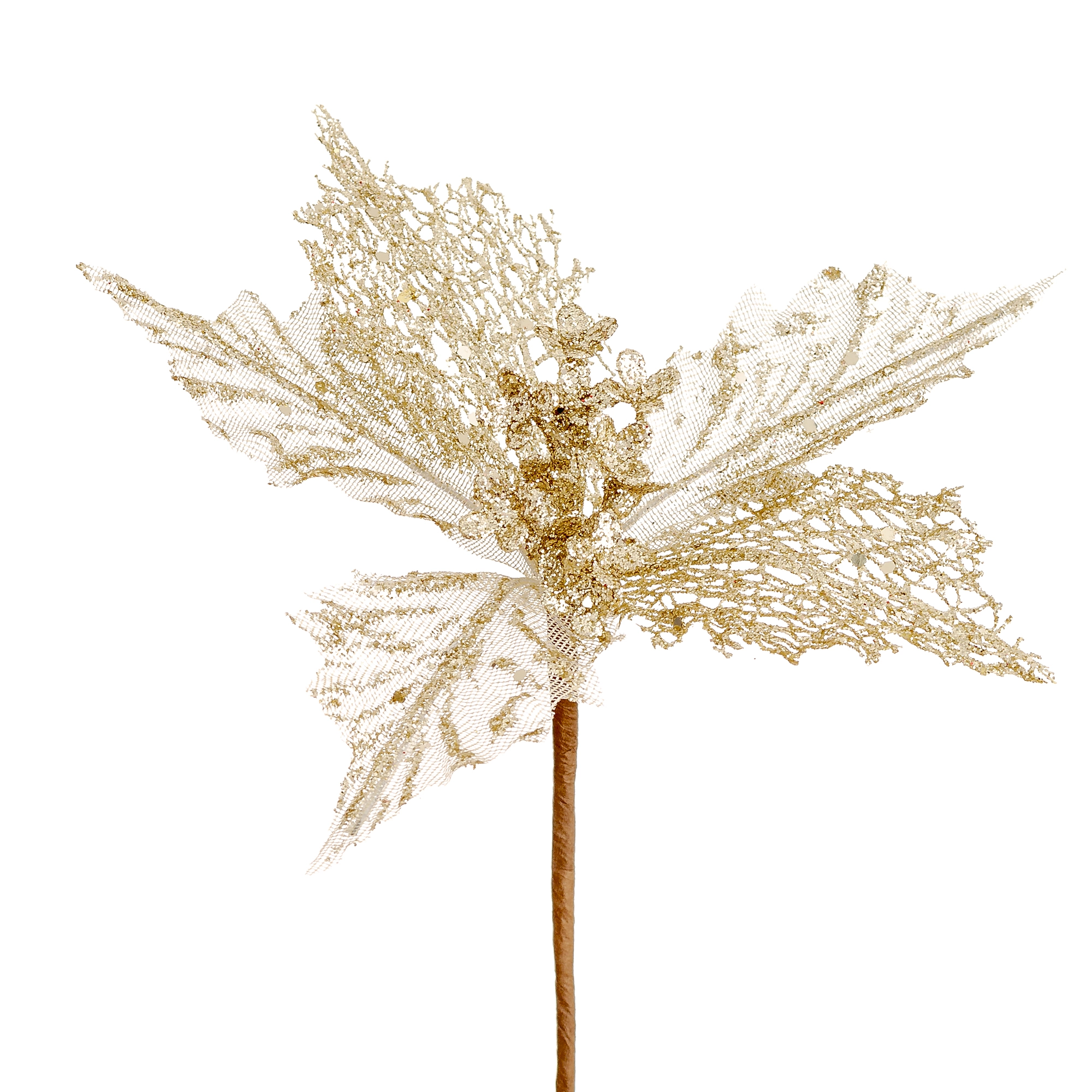 Flor Natal Folhas De Renda Glitter Champagner 25cm 90301ch Bela Flor