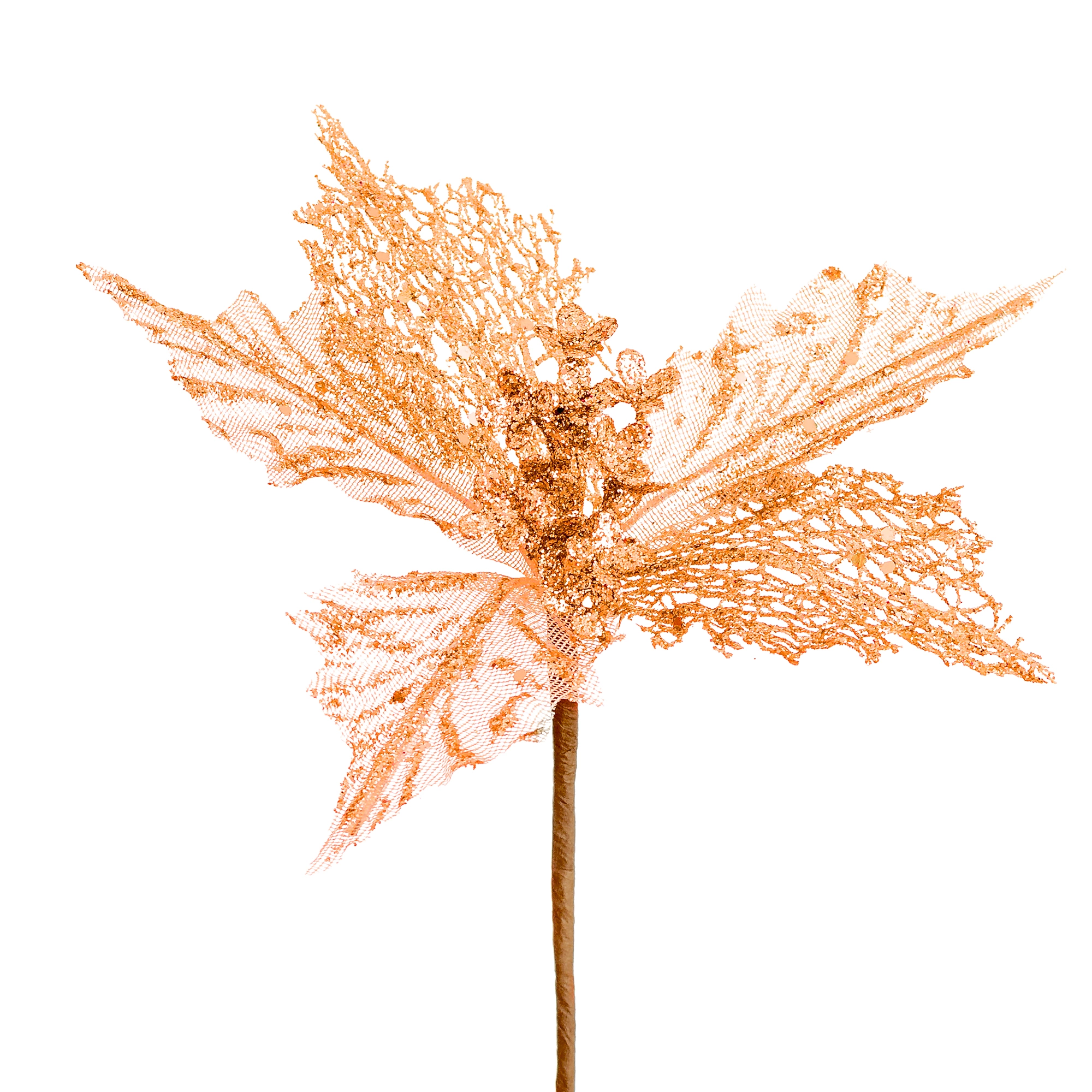 Flor Natal Folhas De Renda Glitter Rose Gold 25cm 90301rg Bela Flor