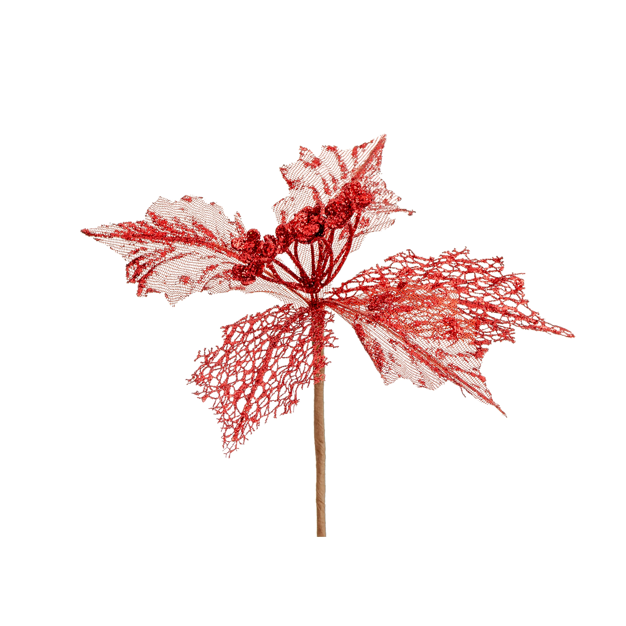 Flor Natal Folhas De Renda Glitter Vermelho 25cm 90301vm Bela Flor