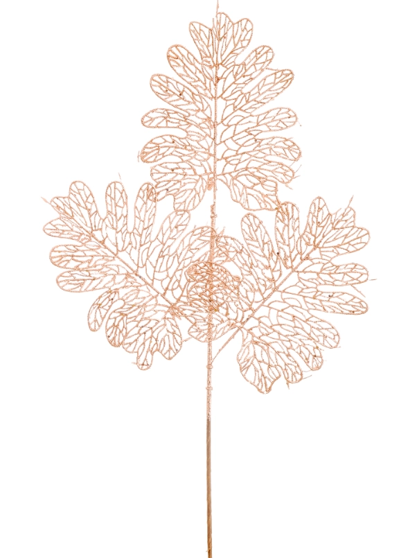 Haste Folhas Desenhadas Glitter Rose Gold 75cm 90367rg Bela Flor