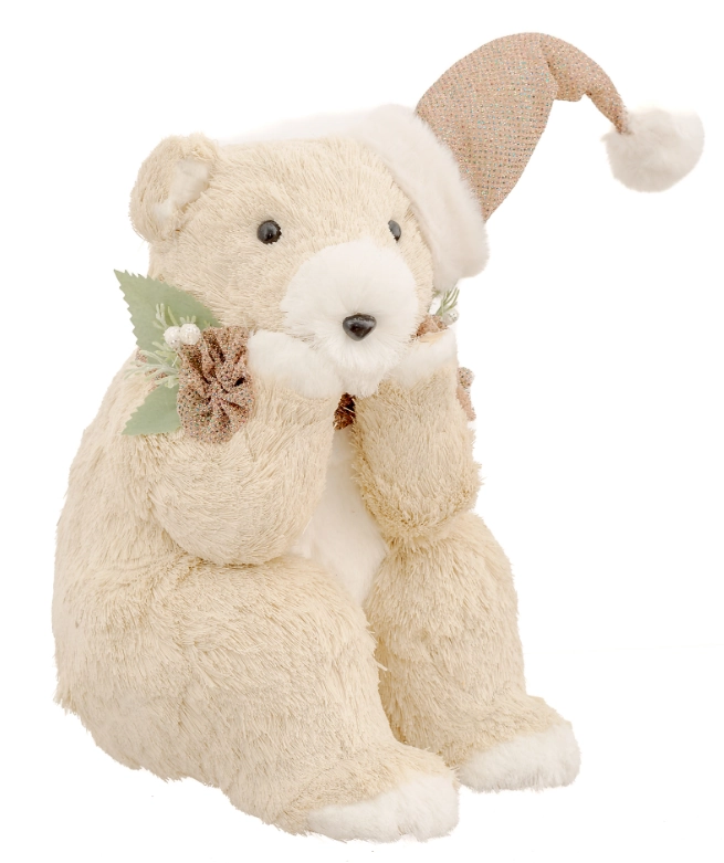 Boneco Urso Sentado Pensante Branco Natal 20x26x31cm 91471 Bela Flor