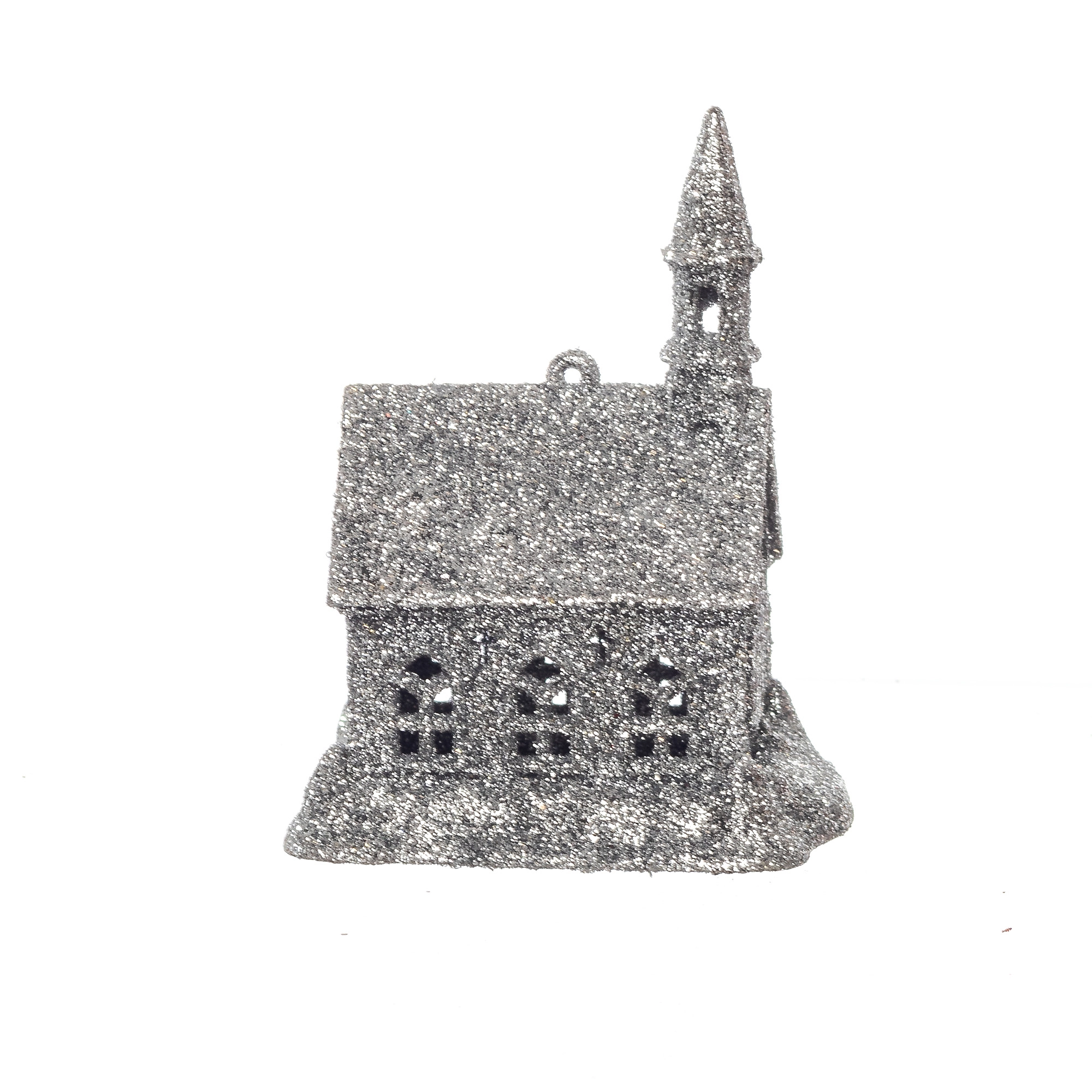 Enfeite Pendurar Casa Prata Glitter 8cm 61092pr Bela Flor