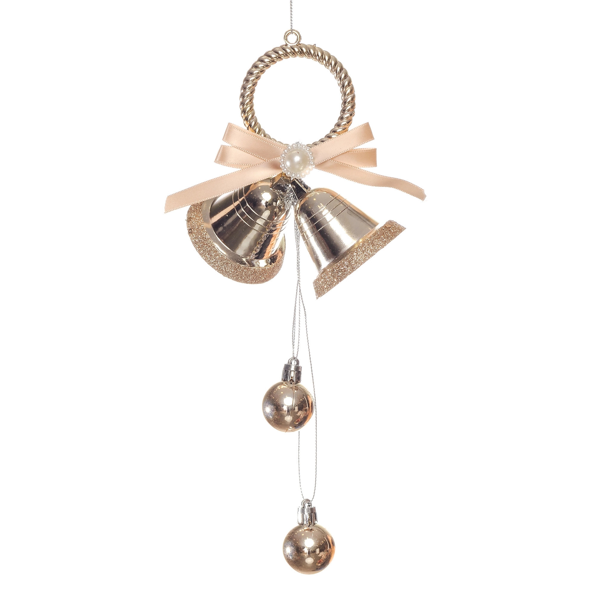 Penduricalho Sinos Laco Bolas Champagner 26cm 95745w Bela Flor