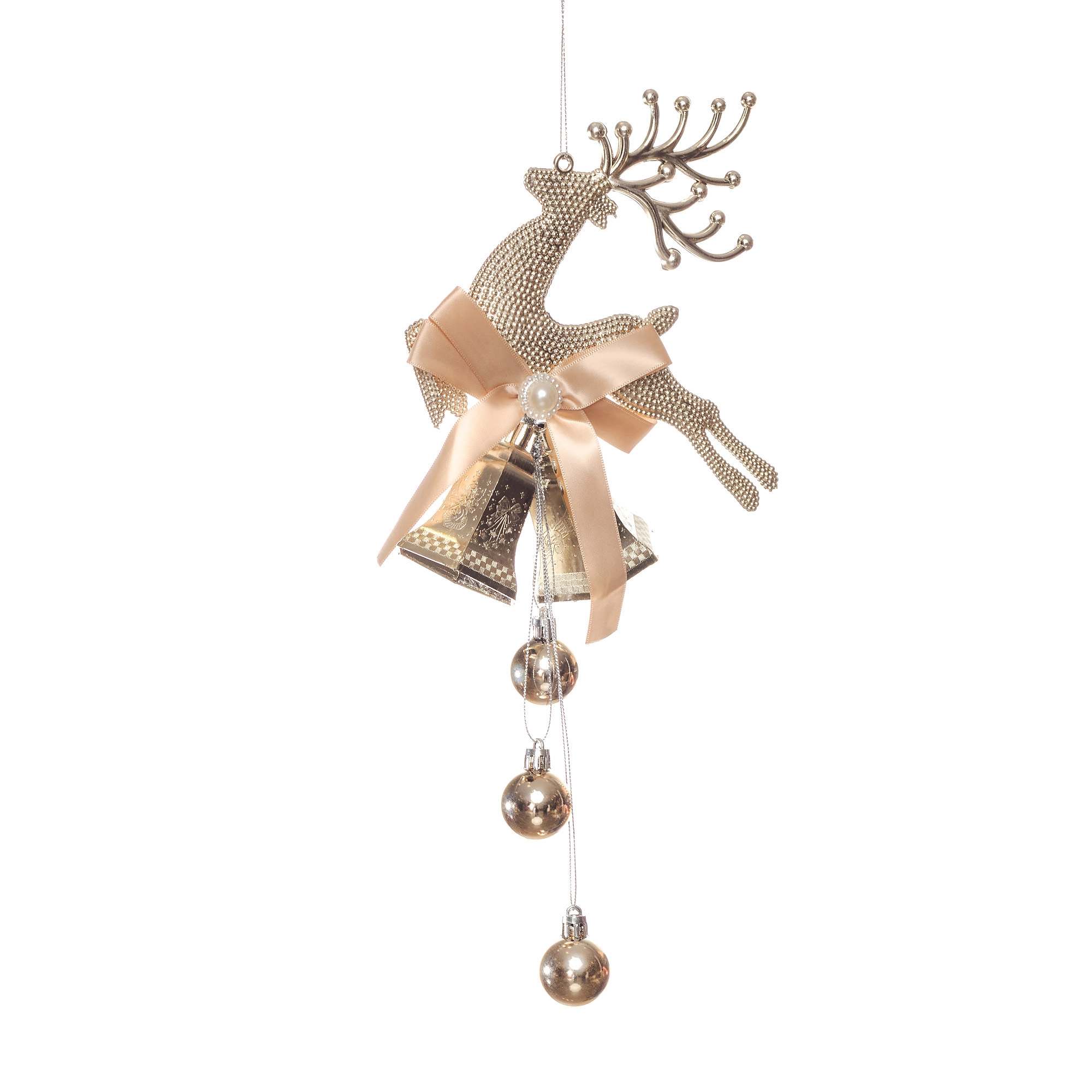 Penduricalho Rena Sinos Bolas Champagner 38cm 95747w Bela Flor