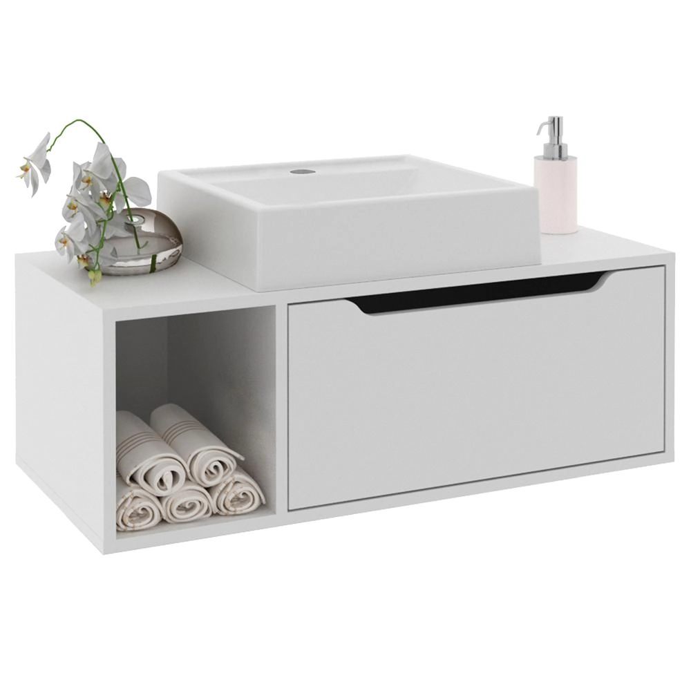 Gabinete 1 Porta Com Cuba Para Banheiro Bn3600x44 Tecno Mobili