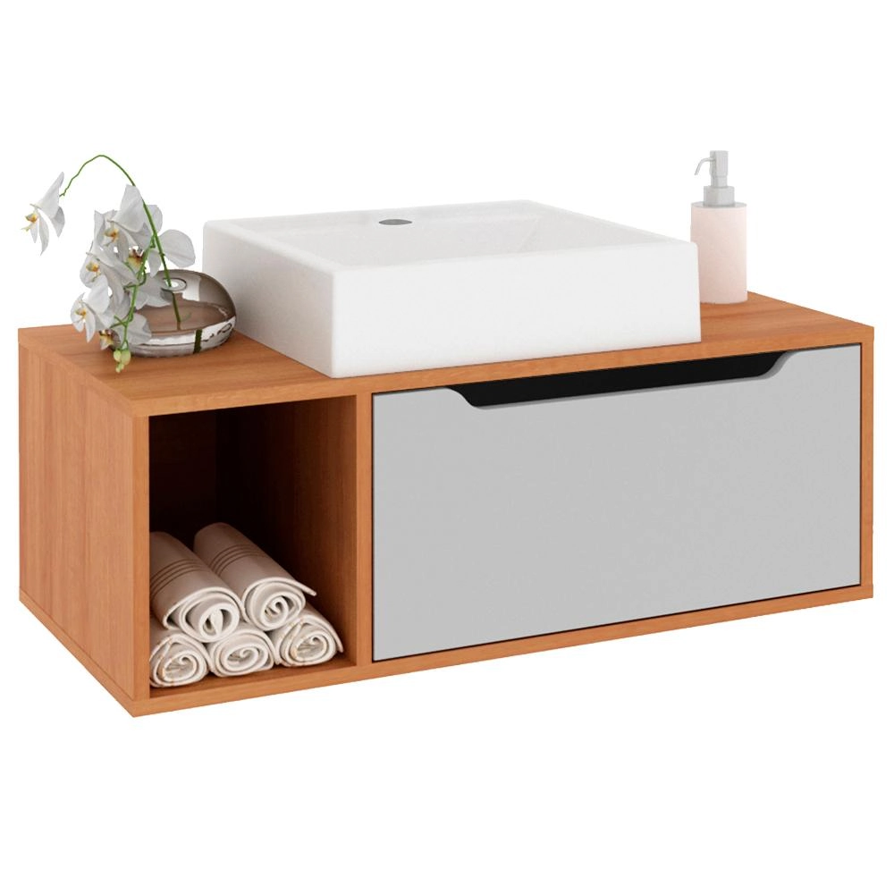 Gabinete 1 Porta Com Cuba Para Banheiro Bn3600x44 Tecno Mobili