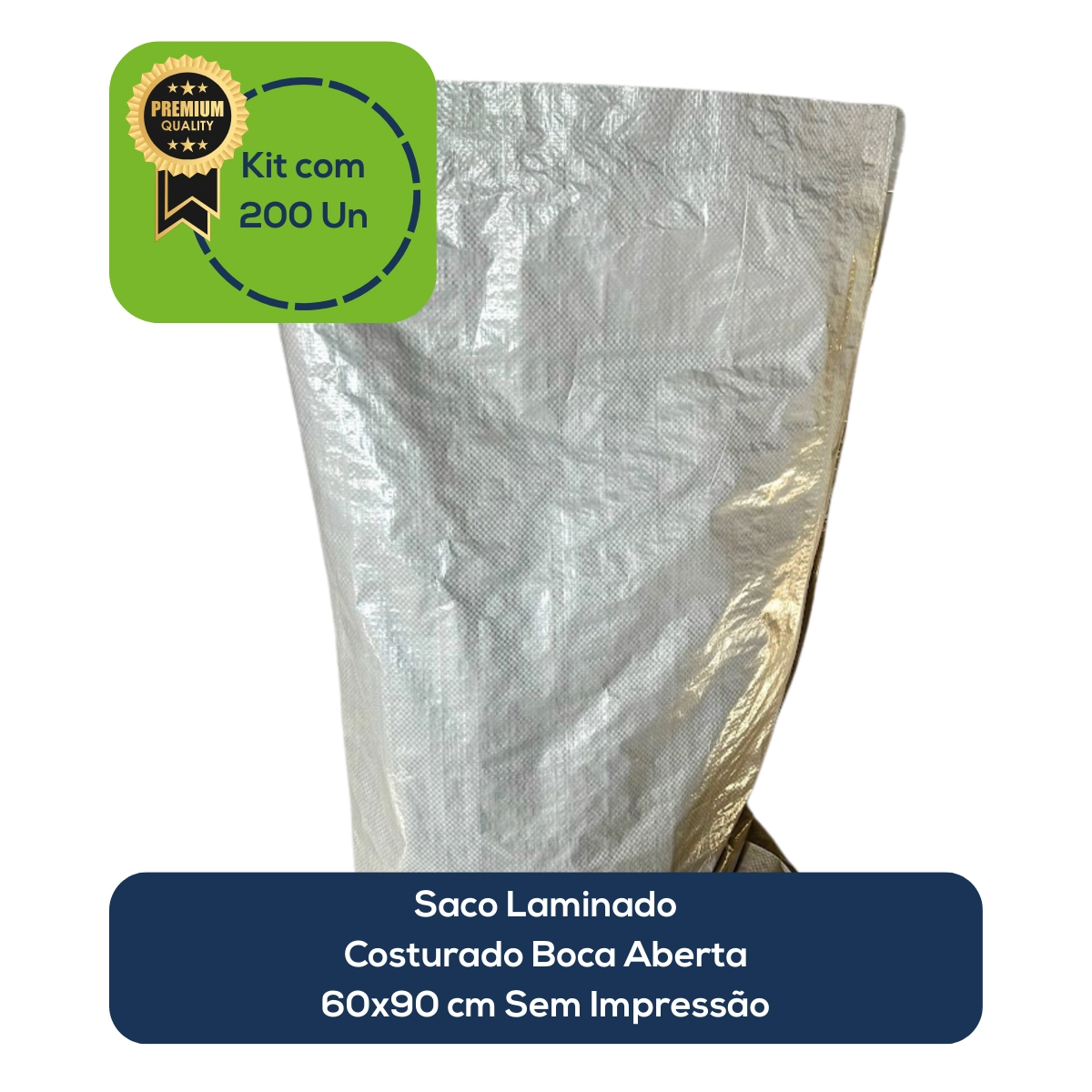 Kit Com 200 Un Saco Laminado Costurado Boca Aberta Branco 60x90cm Sem Impressão