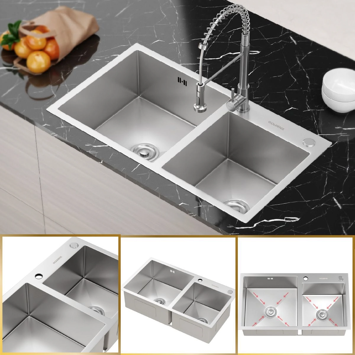 Cuba Para Cozinha Gourmet Nápoles Dupla Aço Inox 304 Goldenx