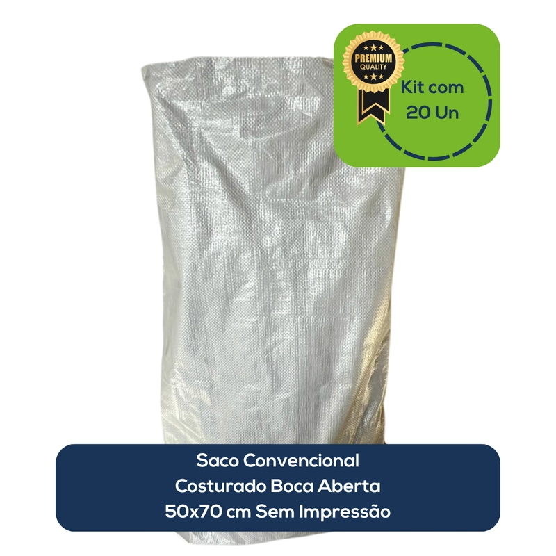 Kit Com 20 Un Saco Convencional Costurado Boca Aberta Branco 50x70cm Sem Impressão