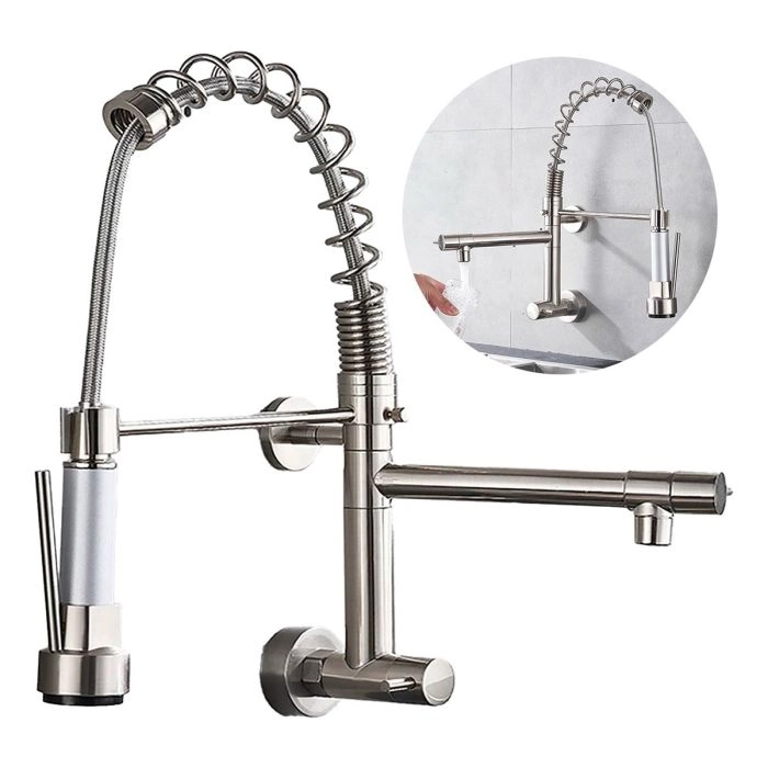 Torneira De Cozinha Gourmet Parede Monocomando Inox Prata