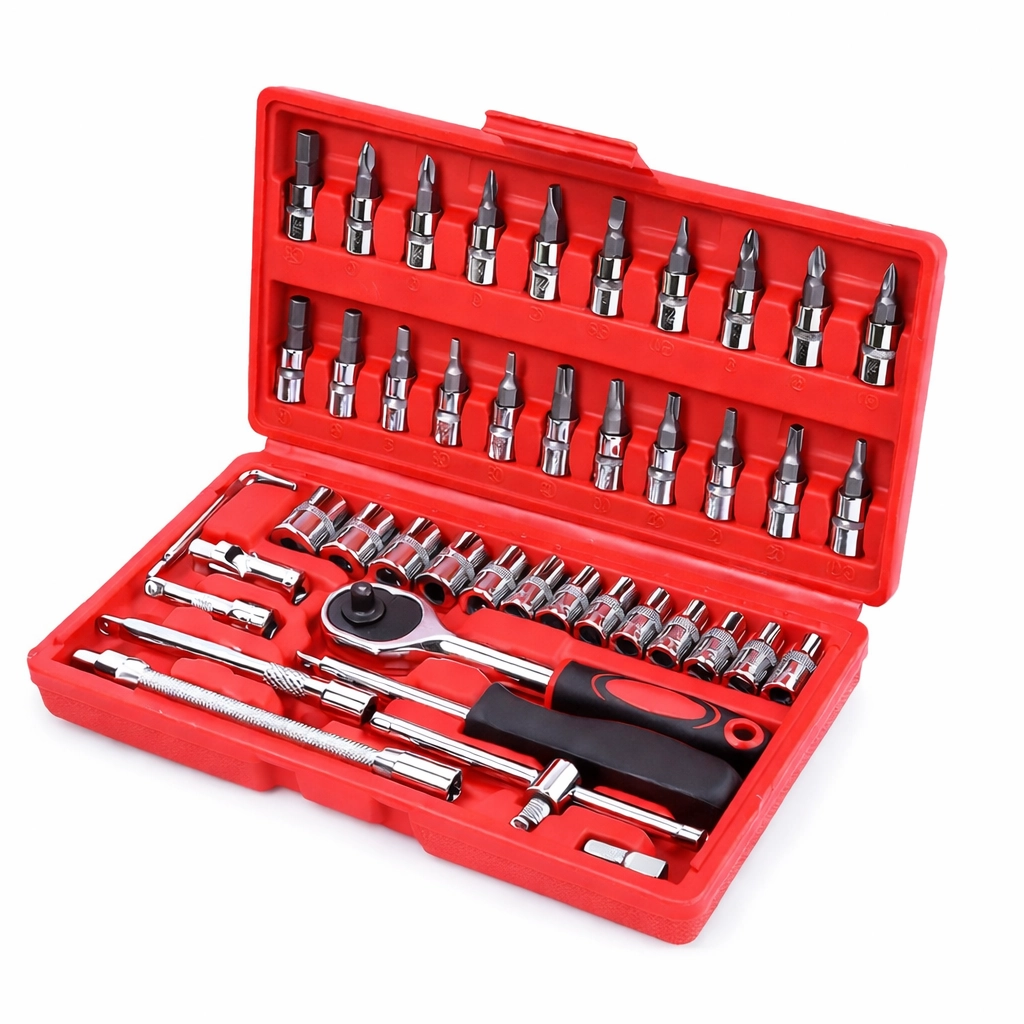 Kit Ferramentas 46 Peças Aço Cromo Com Maleta Vermelho