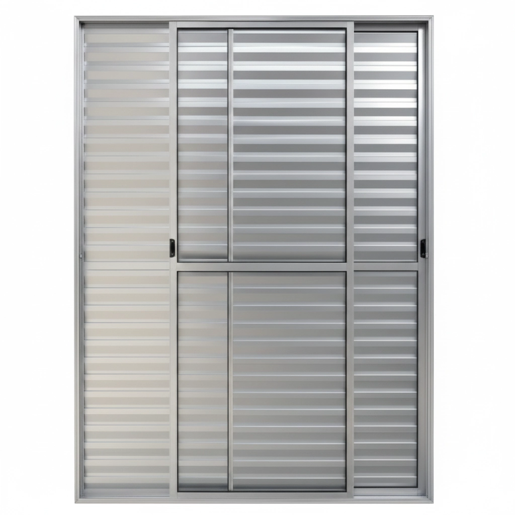 Porta Balcão 3 Folhas Aluminio Brilhante C/ Trinco 2,10x1,50