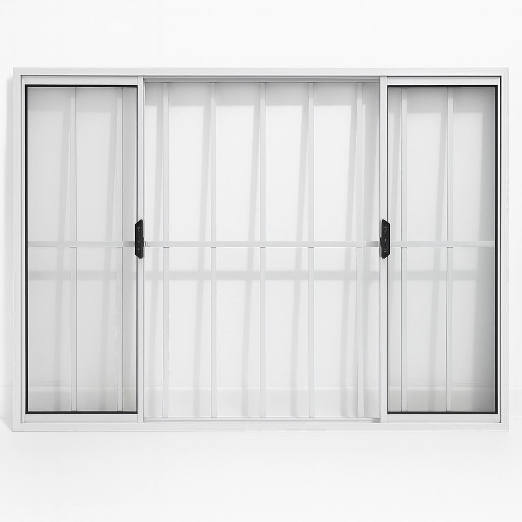 Vitrô 4 Folhas De Correr Aluminio Branco Com Grade 1,00x1,20