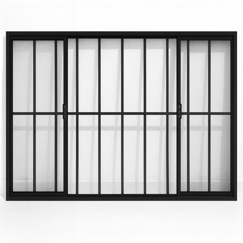 Vitrô 4 Folhas De Correr Aluminio Preto Com Grade 1,00x1,20