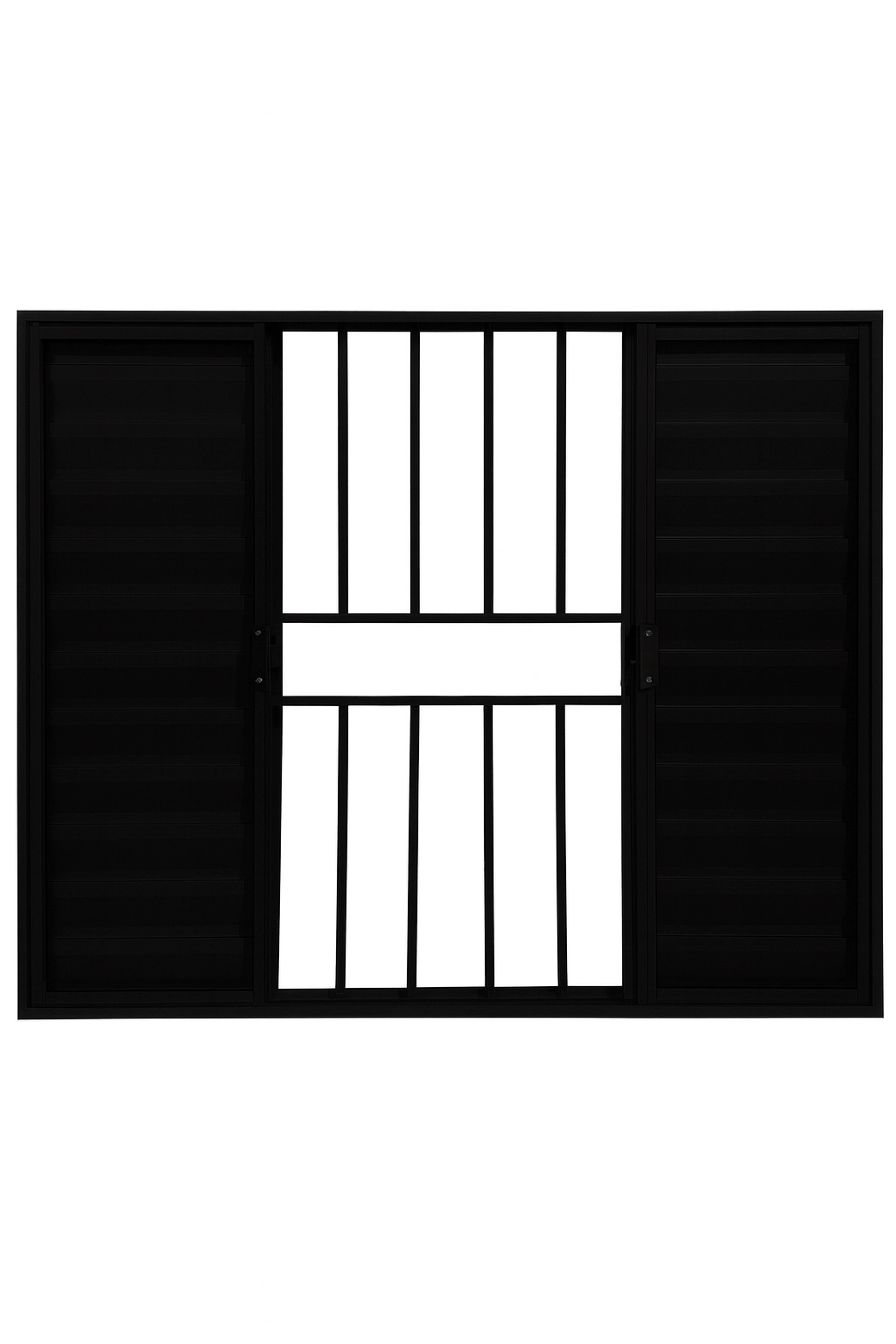 Veneziana 6 Folhas Aluminio Preto Com Grade 1,00x1,50