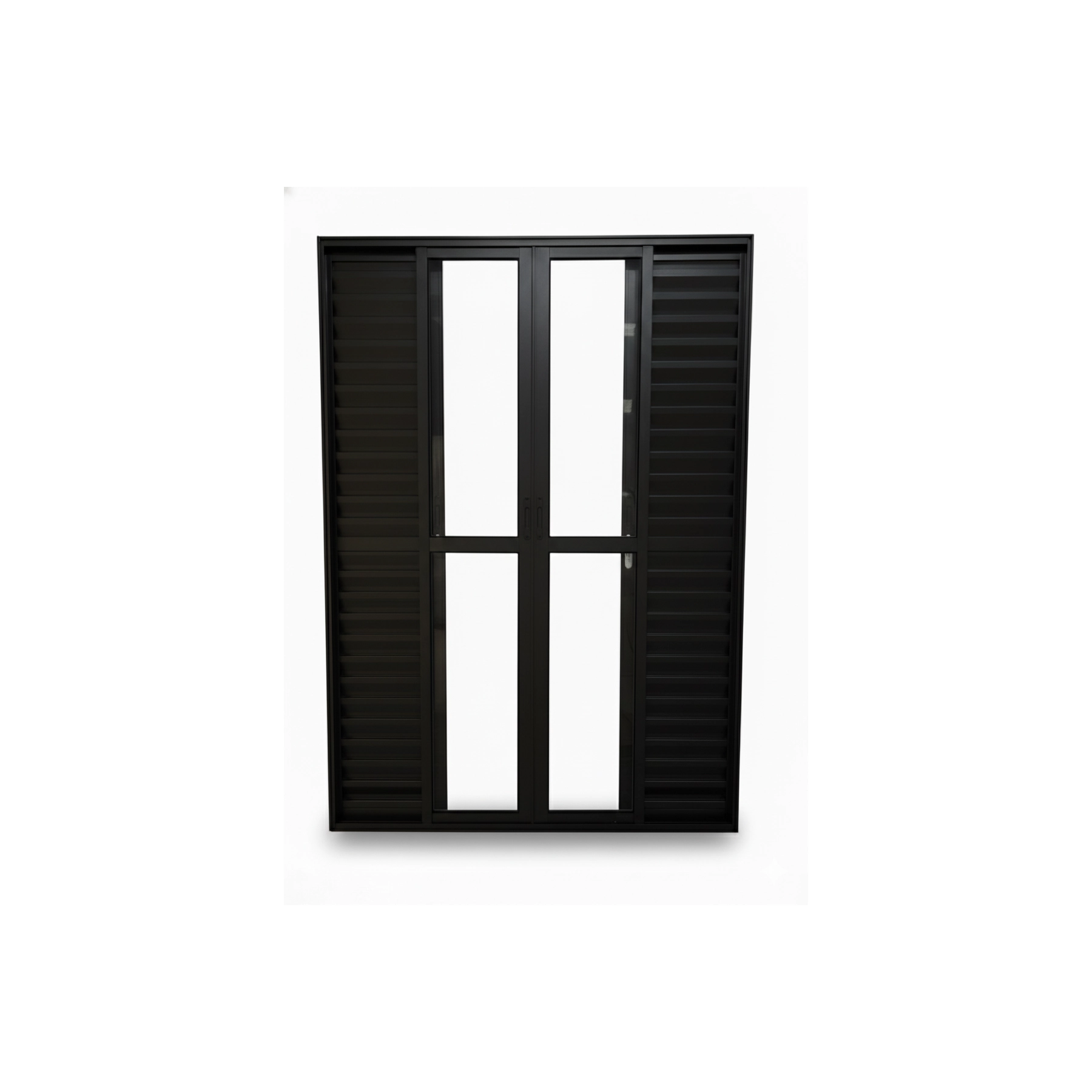Porta Balcão 6 Folhas Aluminio Preto Com Fechadura 2,10x2,00 Linha 25