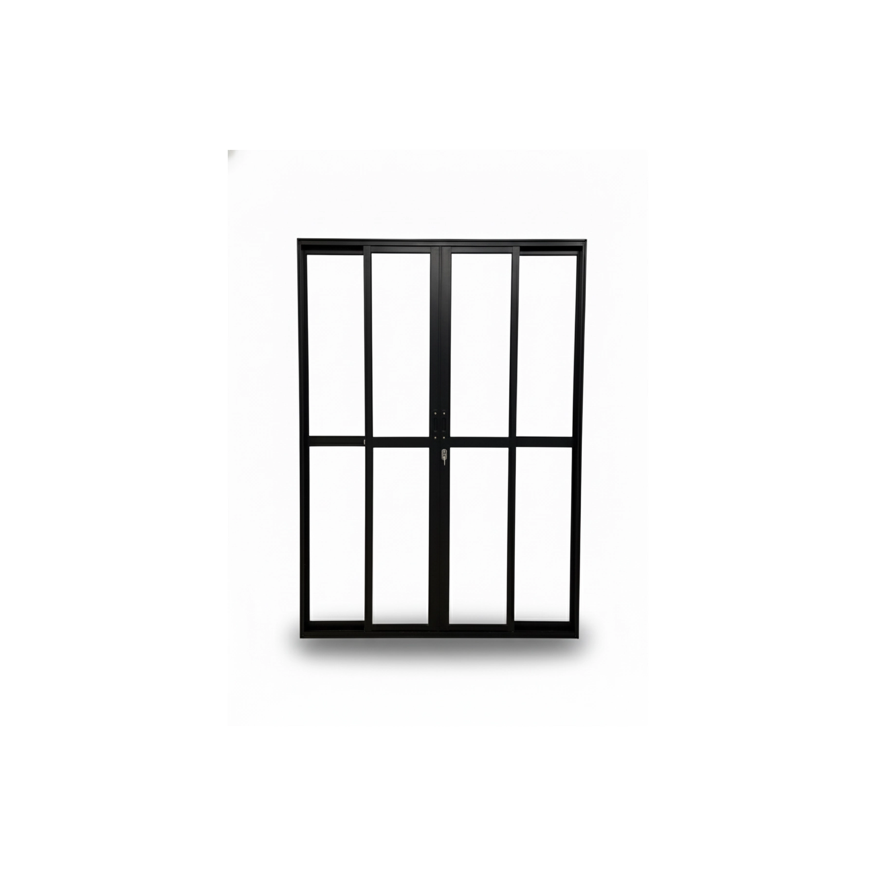 Porta Sacada 4 Folhas Aluminio Preto Com Fechadura 2,10x1,80 Linha 25