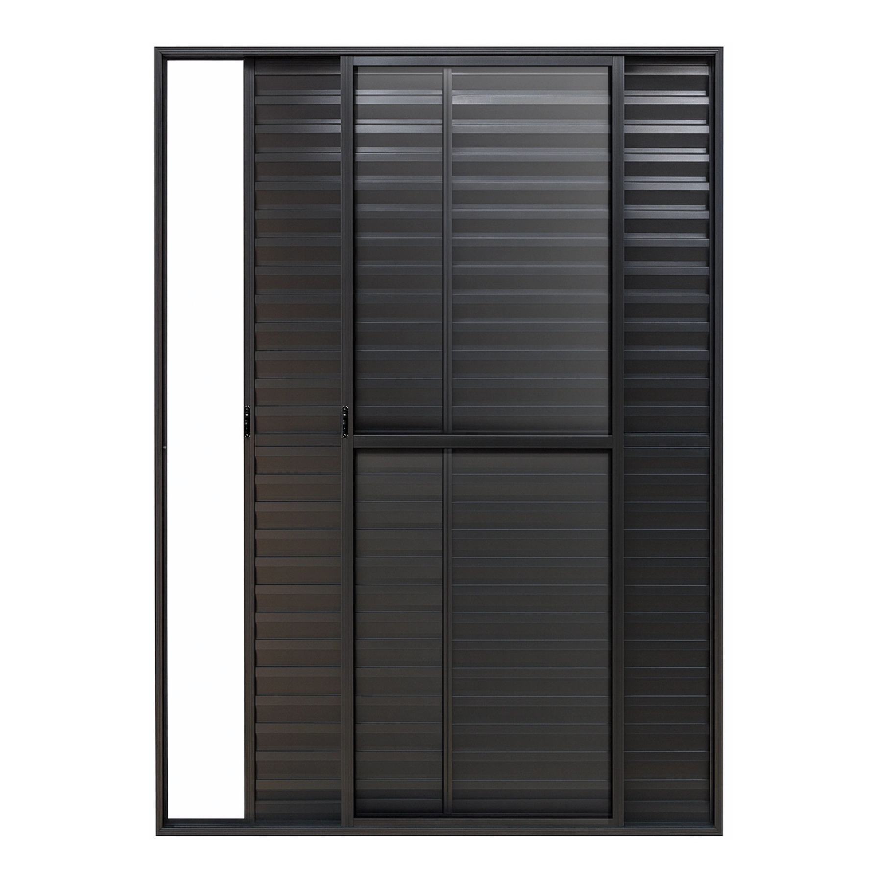 Porta Balcão De Aluminio Preto 3 Folhas Com Trinco 2,10x1,20
