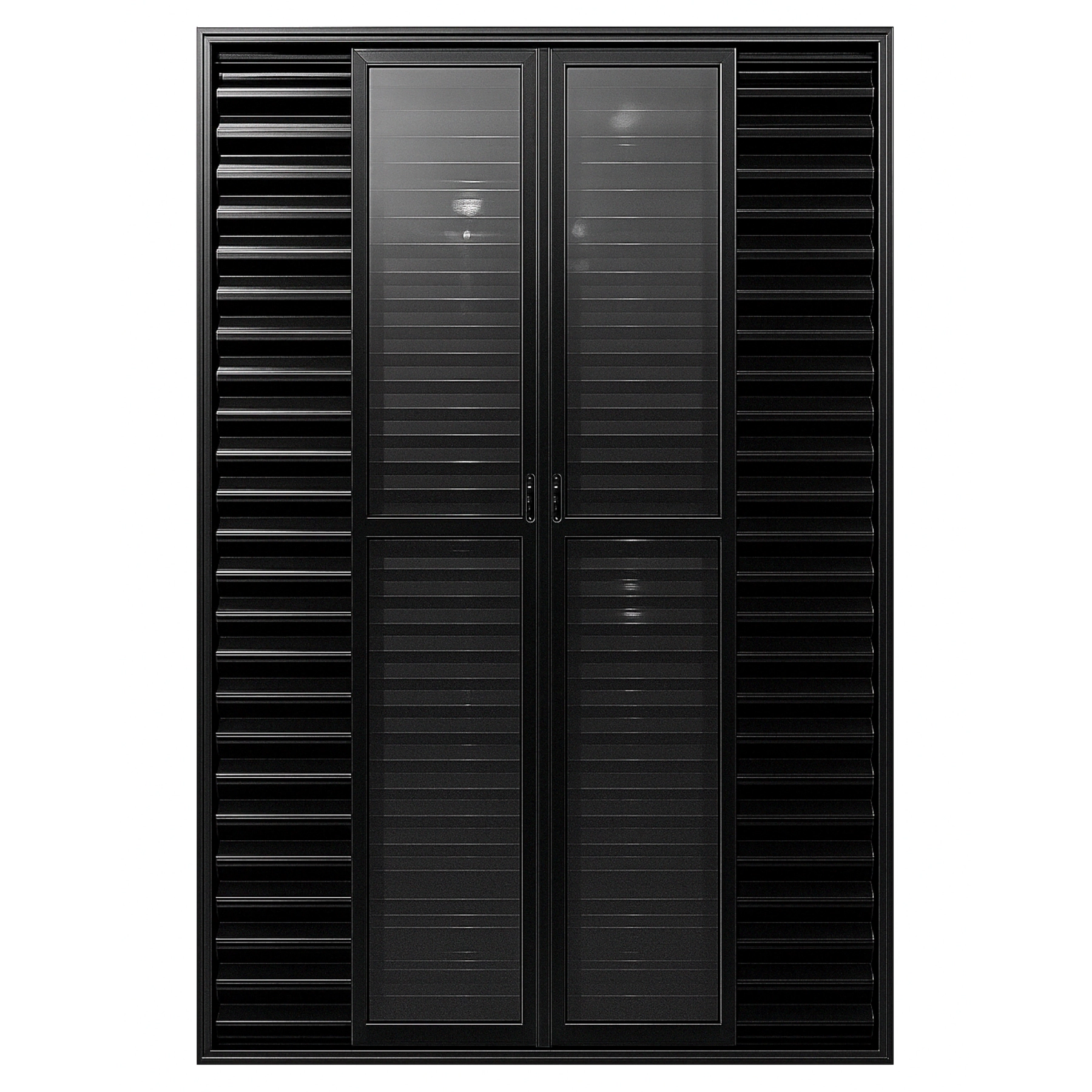 Porta Balcão De Aluminio Preto 6 Folhas Com Trinco 2,10x1,80