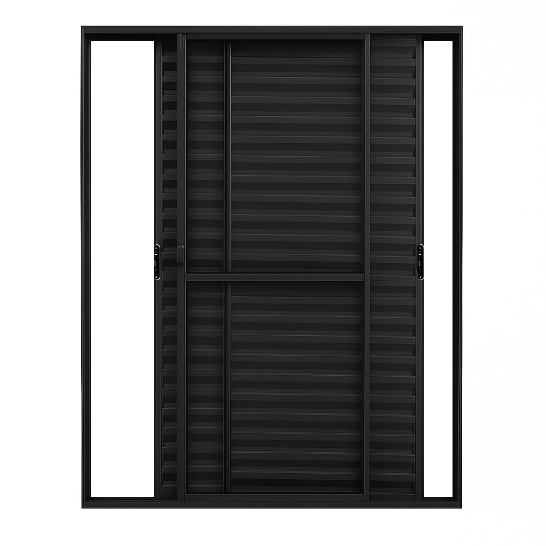 Porta Balcão De Aluminio Preto 3 Folhas Móveis Com Trinco 2,10x1,20