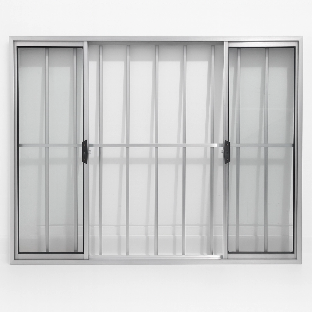 Vitrô 4 Folhas De Correr Aluminio Brilhante Com Grade 1,00x1,20